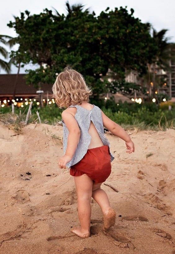 Tulip Back Top, Stripe Linen Top, Open Back Top, Little Girl