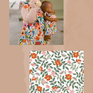 Girl and Doll Matching Outfits, Dolly and Me Dresses, Girls Gift, 12" 13" 15” 18” Baby Doll Clothing, Rifle Paper Co Primrose in Ivory