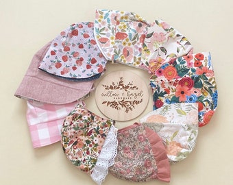 12-18 Month Baby Bonnet, OOAK Ready to Ship, Floral Toddler Sun Hat, Cotton and Linen Girls Beach Bonnet, Infant Sunbonnet