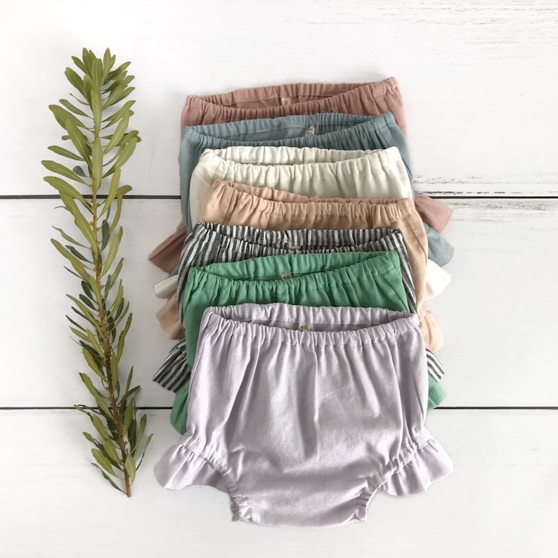 blue linen baby bloomers ruffle bloomers baby shorts bubble shorts easter spring bloomers diaper cover linen baby summer c