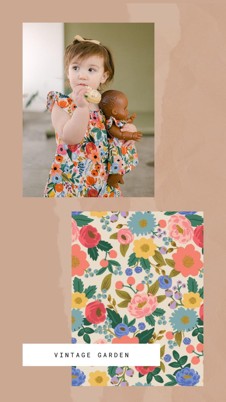 May include: A sleeveless dress featuring a vibrant floral pattern with red, pink, yellow, and blue flowers on a cream background. The fabric displays a repeating botanical print of various blossoms and green leaves, with the text VINTAGE GARDEN below.