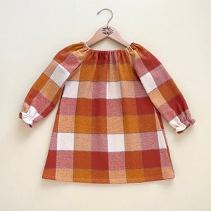 4T READY TO SHIP girls plaid flannel fall dress, autumn long sleeve toddler dress, warm winter outfit, Thanksgiving, pumpkin patch