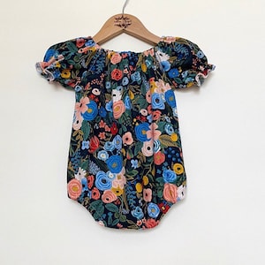 Rifle Paper Co. garden party baby bubble romper, toddler first birthday outfit, boho floral puffy romper, wildwood rifle paper co, spring