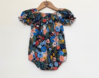 Rifle Paper Co. garden party baby bubble romper, toddler first birthday outfit, boho floral puffy romper, wildwood rifle paper co, spring