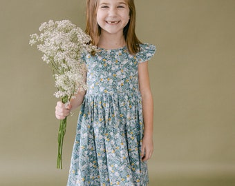 Rifle Paper Co girls dress, ruffle sleeve scoop back dress, toddler dress, baby dress, spring floral wildflower dress, Bramble Garden Party