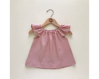 pink flutter top / baby girl linen clothes / linen shirt / boho top / spring summer top / swing top / girls linen blouse