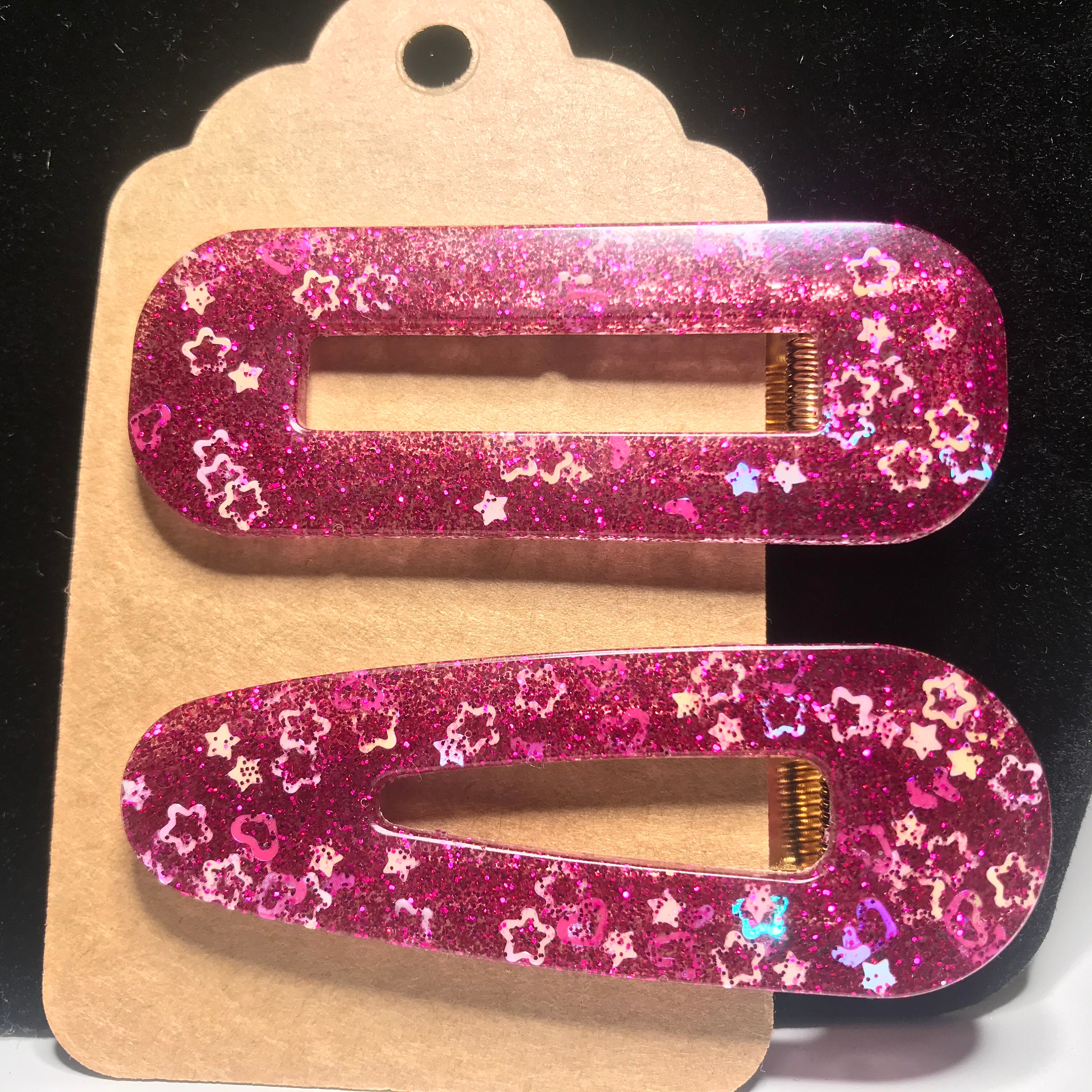 PINK Glitter Barrette Hair Clip Etsy