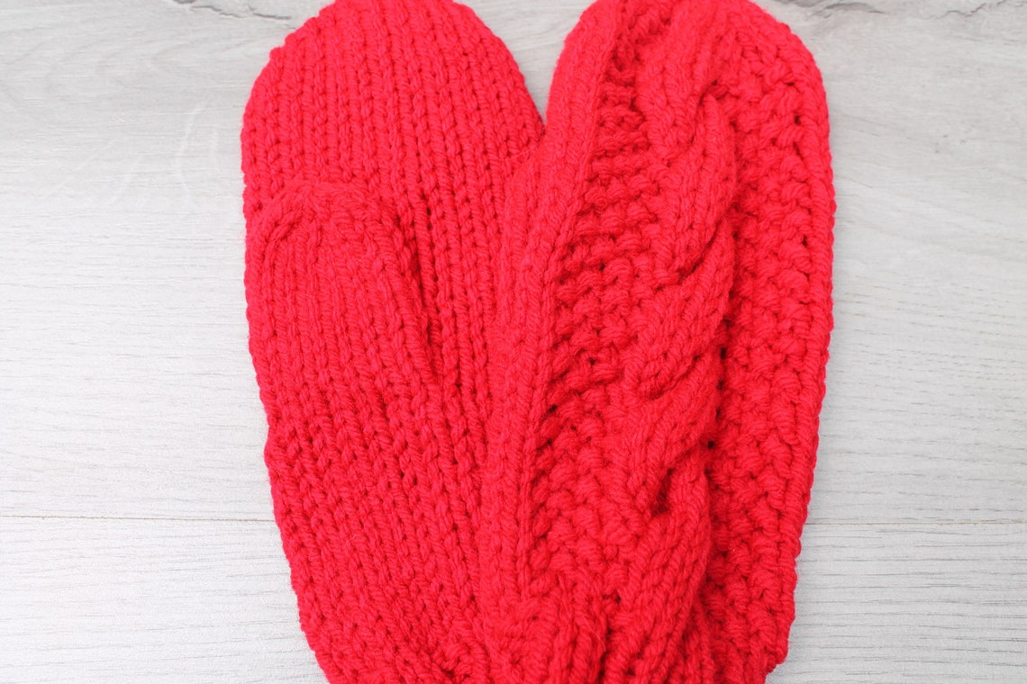 Womens Cable Knit Mittens Etsy