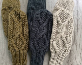 Women’s knit mittens with Aran style motif