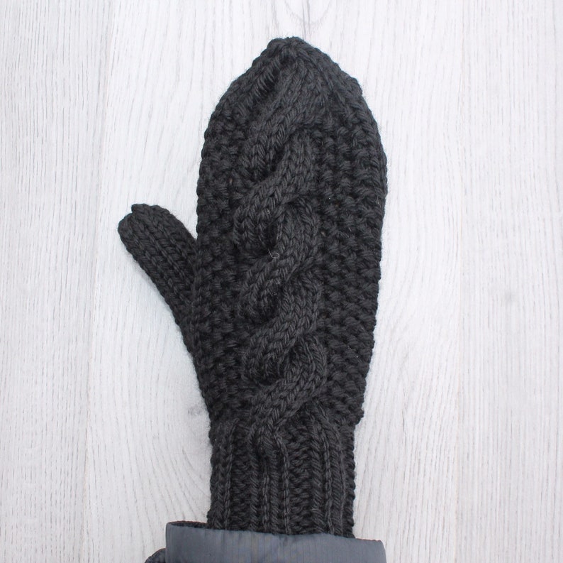 Womens cable knit wool mittens image 6