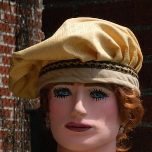 Renaissance Hat, Gold with Diamond Pattern, Tan Brim, Black and Yellow Trim