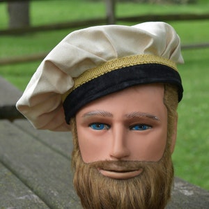 Renaissance Hat, Creme, Black Brim with Gold Trim