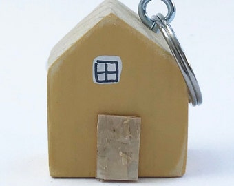 Yellow House Keychain Wood