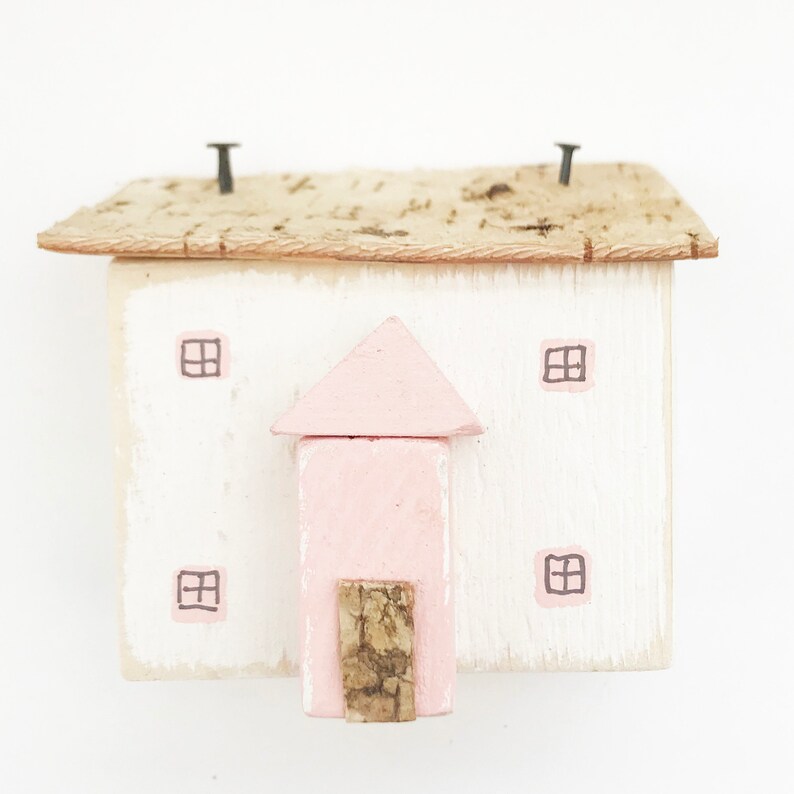Pink Cottage Wooden Houses Ornaments Pink Ornaments Etsy