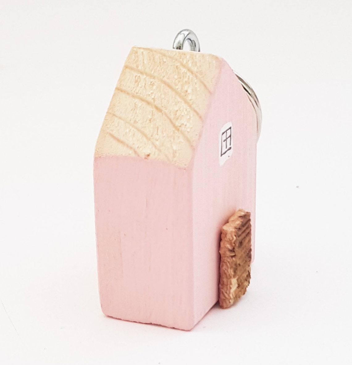 Keychain Cottage With Floral Reverse Pink Keyring Wooden House - Etsy UK