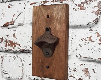 Wood Wall Mounted Bottle Opener Home Bar Decor Fathers Day Gift - Painted in a colour of your choice