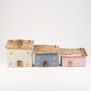 Wooden House Set Wooden Painted Ornaments Wood Decor