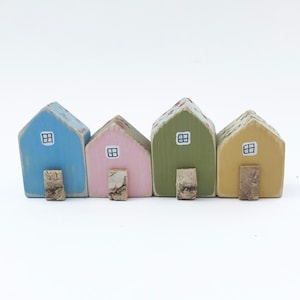 Tiny Row of Wooden Houses Mini Wooden House Ornaments Unique Gift for Her