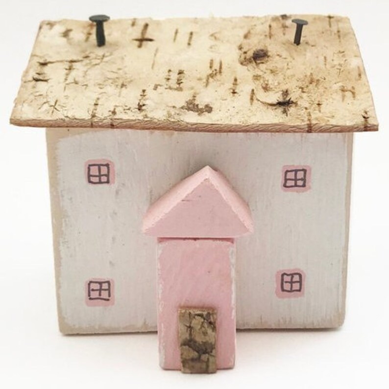 Pink Cottage Wooden Houses Ornaments Pink Ornaments Etsy