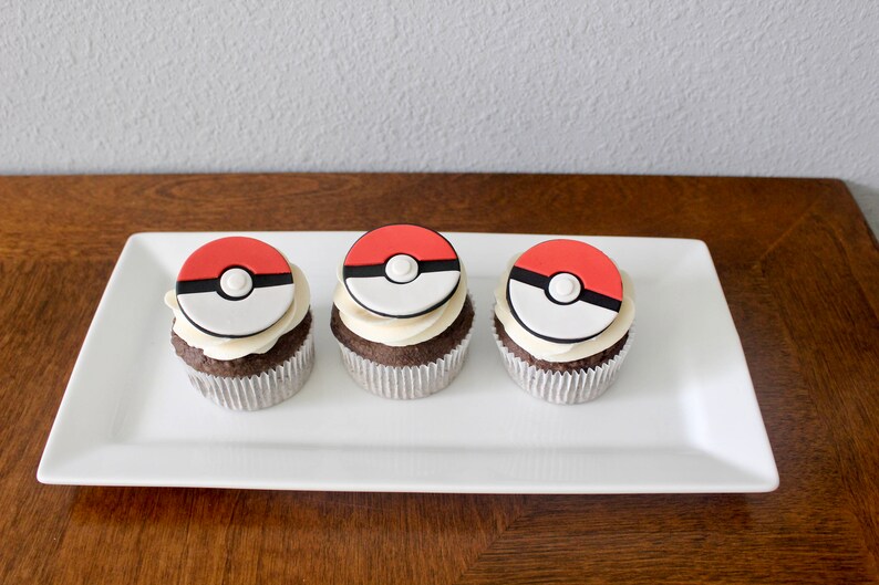 12 Pokeball Edible Pokemon Fondant Cupcake Toppers Etsy