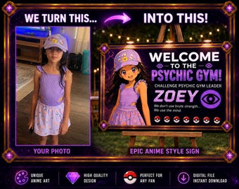 Custom Welcome sign We design you as a Pokémon gym leader. Birthday party decorations/ Welcome banner/ Party Supplies/ Digital Download