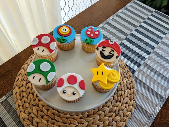 12 Mario Edible Fondant Cupcake Toppers Super Mario Party Etsy