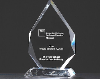 Flame Series multi-faceted crystal Award - Custom Engraving - Engraved with your message