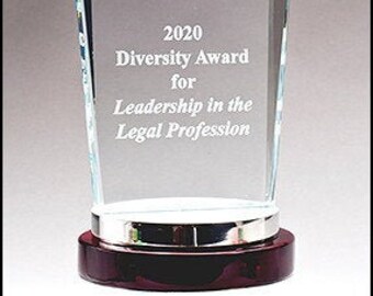 Premium Series Glass Award with Rosewood and Aluminum Base Award - Custom Engraving - Engraved with your message