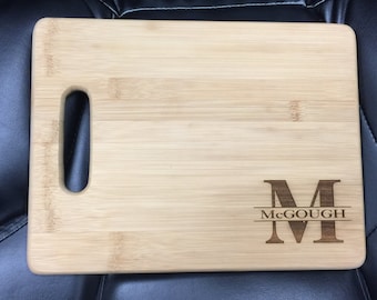 Personalized Laser Engraved Bamboo Wood Cutting Board - Monogram and Name