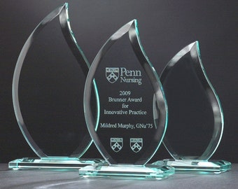 Flame Series Glass Award - Custom Engraving - Engraved with your message