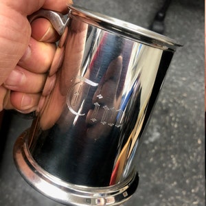 Engraved Solid English Pewter Pint 16 ounce Tankard  - Engraved with your message - Polished Pewter Mug or Stein