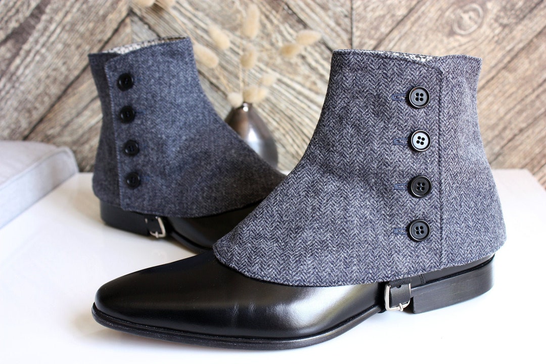 Luxury Men's Spats Indigo Color Herringbone Merino Wool for Elegant Men ...