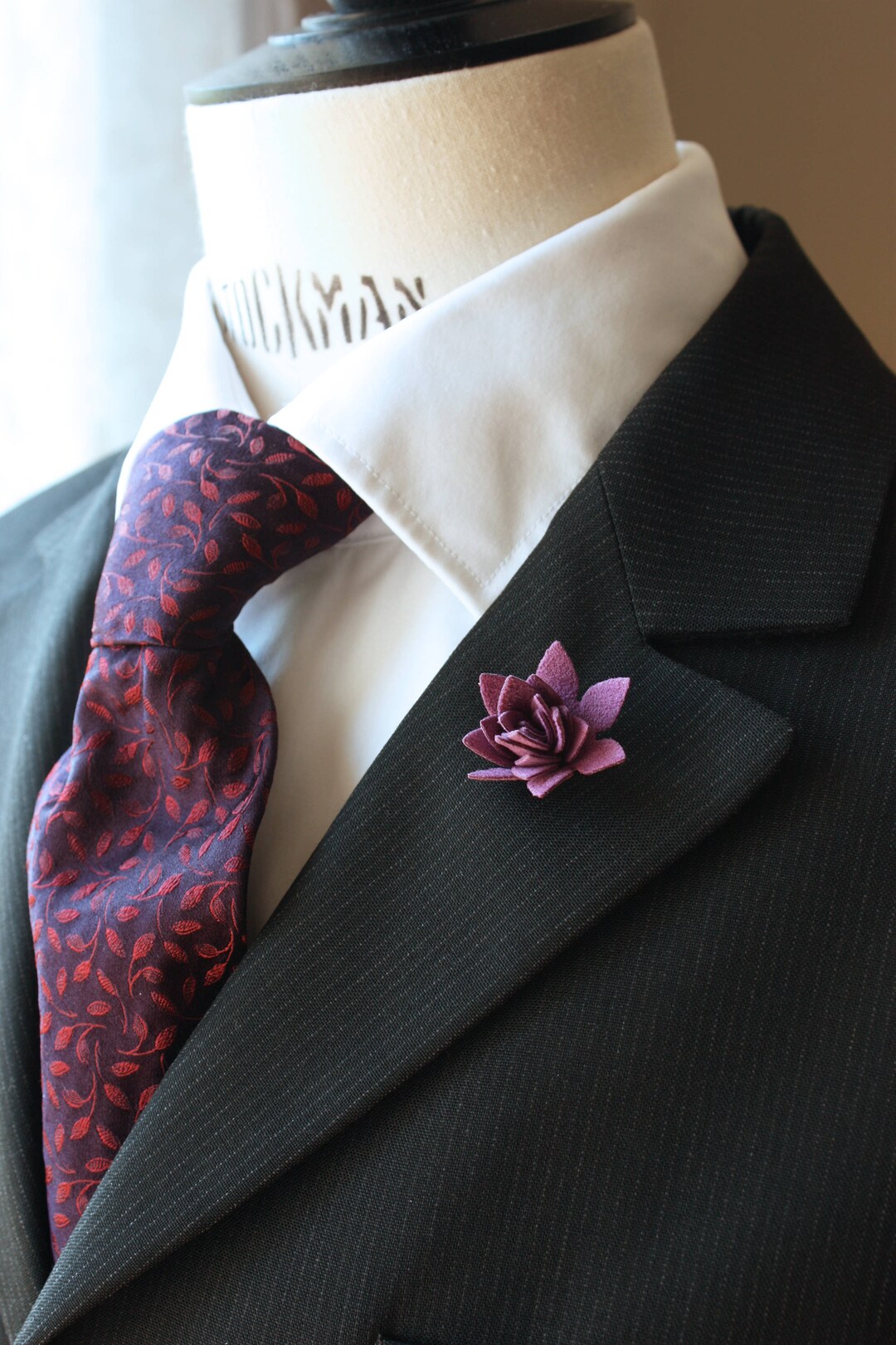 Succulent Flower Lapel Pin for Men, Wedding Boutonniere, Purple