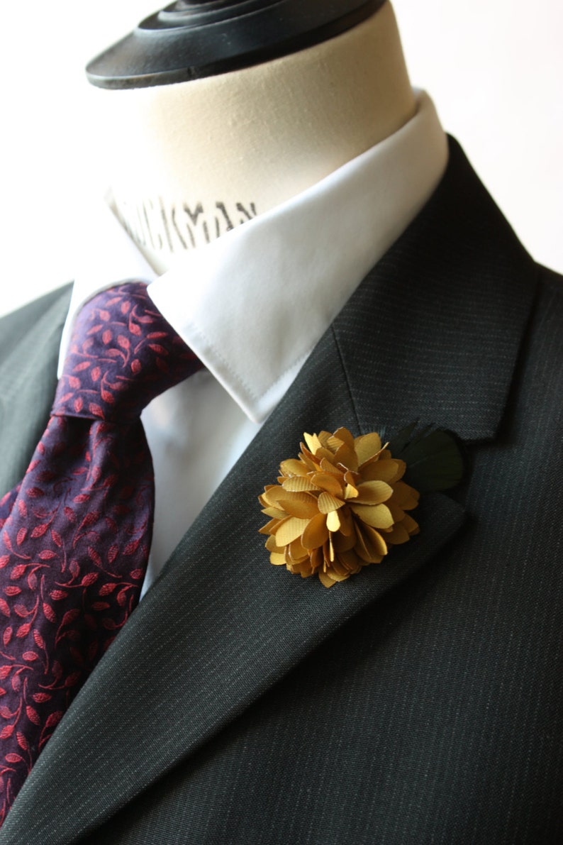 Flower and Feather Lapel Pin Wedding Boutonniere Olive Etsy