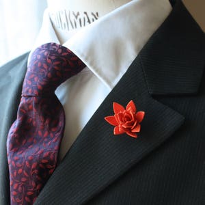 Succulent flower Lapel Pin for Men, wedding boutonniere, Bright Orange Alcantara®, men flower lapel pin for Dapper Men, Groom & Groomsmen