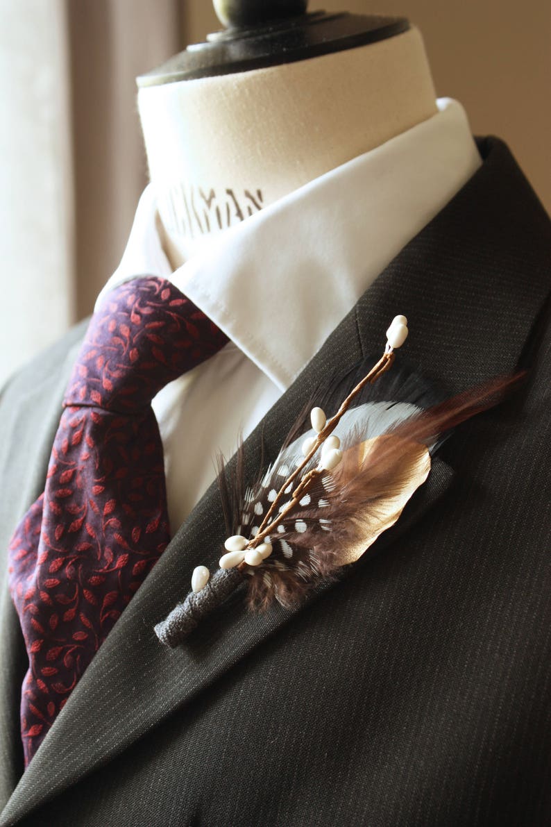 Mens wedding Feathers boutonniere Boutonniere for Groom