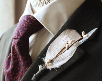 Mens wedding Feathers boutonniere, Boutonniere for Groom and Groomsmen, Feather boutonniere, Feathers Buttonhole, boutonniere for dapper men