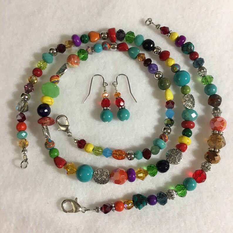 Colorful Serape Matched Jewelry Set Cowgirl Chic 1\u201d Earrings /& 8\u201d Bracelet Gift Idea Boho 22\u201d Necklace Southwestern
