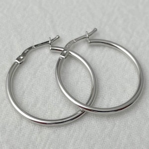 14K White Gold Hoop Earrings, 22mm Lightweight Hoops, Solid Gold Hoops, Minimalist Everyday Earrings, Dainty Gold Jewelry