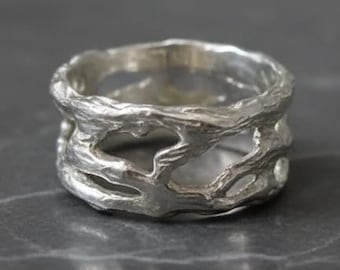 Sterling Silver Organic Openwork Ring - Handmade Textured Band, Sculptural Statement Jewelry