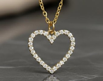Gold Moissanite Pendant, Minimalist Heart Necklace, Valentine's day Gift