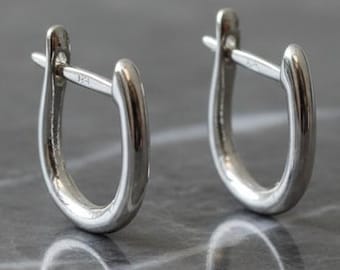 White Gold Oval Hoop Earrings: Minimalist Huggie Hoops, Modern Jewelry