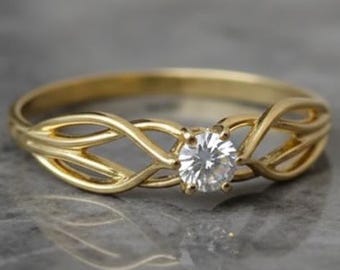 14k Gold Twist Ring: Dainty White Moissanite Promise Ring