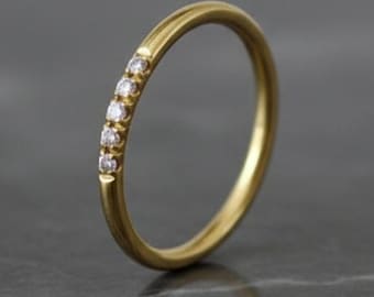 14K Yellow Gold Diamond Wedding Band: Dainty Stackable Ring