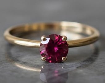 14k Gold Ruby Engagement Ring, Minimalist July Birthstone Ring