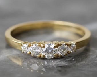 14K Gold Moissanite Ring: Five-Stone Graduated Band