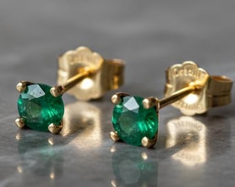 14k Gold Emerald Stud Earrings: May Birthstone Jewelry