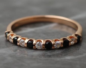 14k Rose Gold Black & White Diamond Eternity Ring - .27ct Wedding Band
