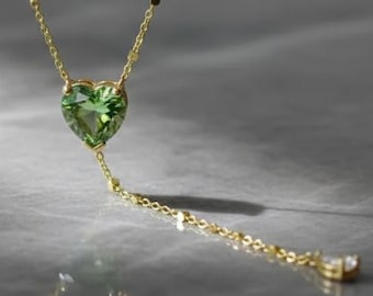 14K Gold Heart & Pear Moissanite Necklace, Y Lariat Necklace, Romantic Jewelry