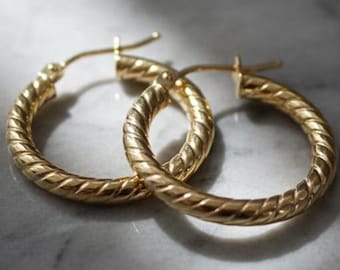 14k Gold Twisted Spiral Hoop Earrings: Elegant Minimalist Jewelry